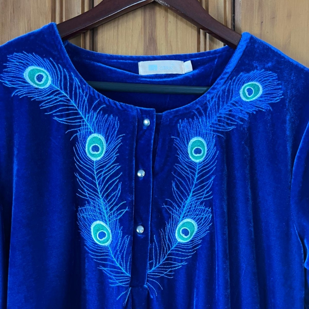 Blue  Embellished 3/4 Sleeve Dress